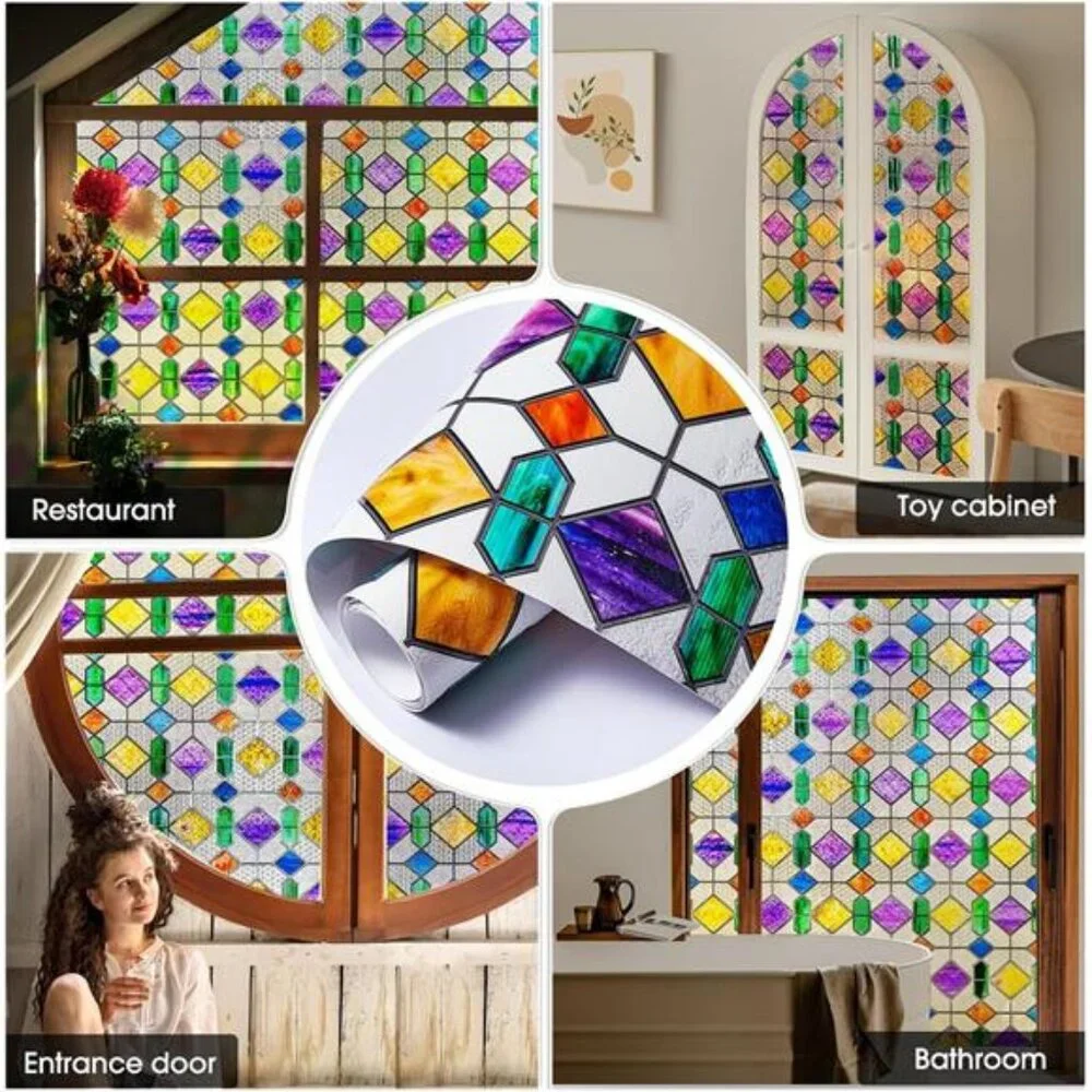 Window Privacy Film Stained Glass Peel and Stick, Rainbow, 16.9 x 39.4 inch